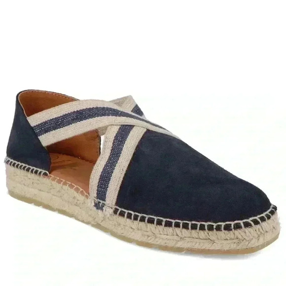VIGUERA Women's 40 Dames Espadrille Flat Shoes Navy Blue Suede Cross Over Beach - Picture 1 of 14